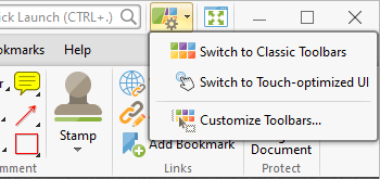 Toggle between the Default, Ribbon and Touch-Optimized Layouts