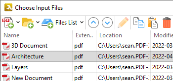 Options Added for Sorting Documents in the Extended 'Choose Input Files' Dialog Box